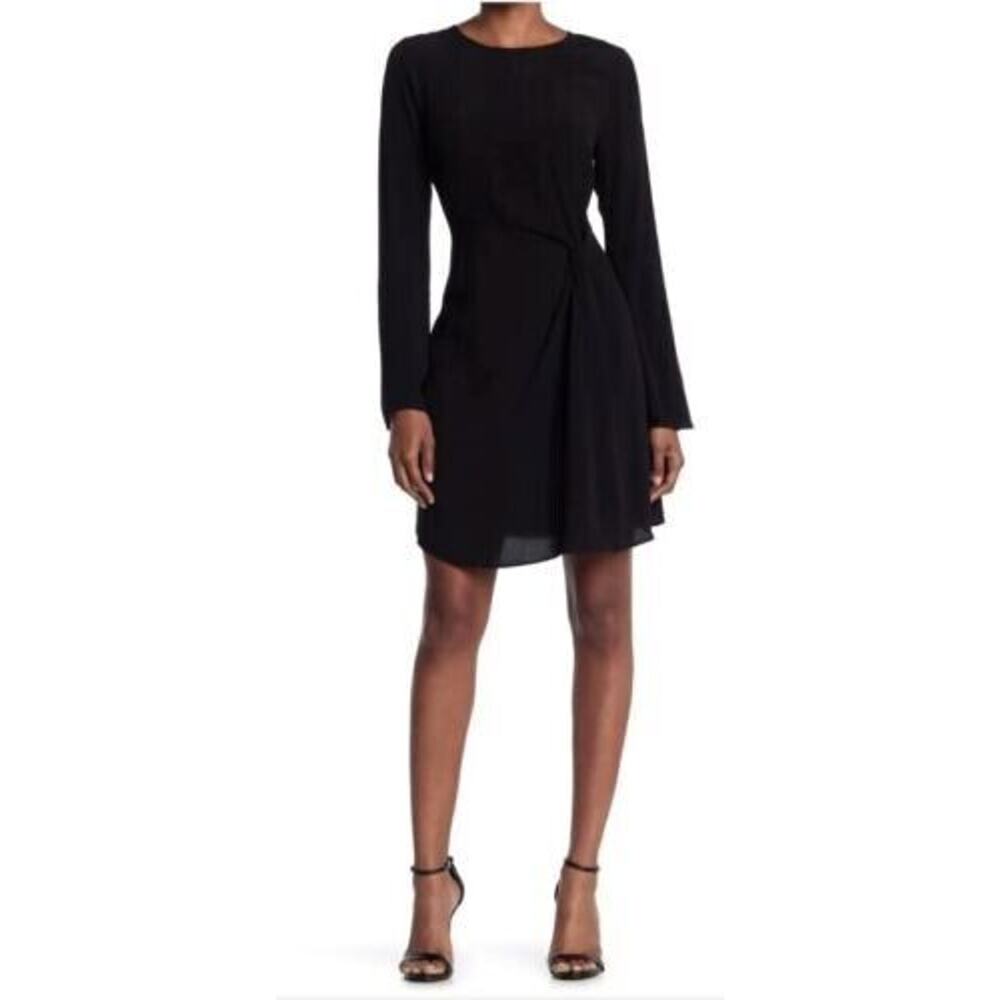 NSR Women's Long Flared Sleeve Twist Front Stripe Dress in Black‎ Small MSRP $80